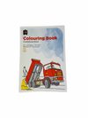 Front cover of the EC Colouring Book - Construction showing a red tipping truck with a blue sky