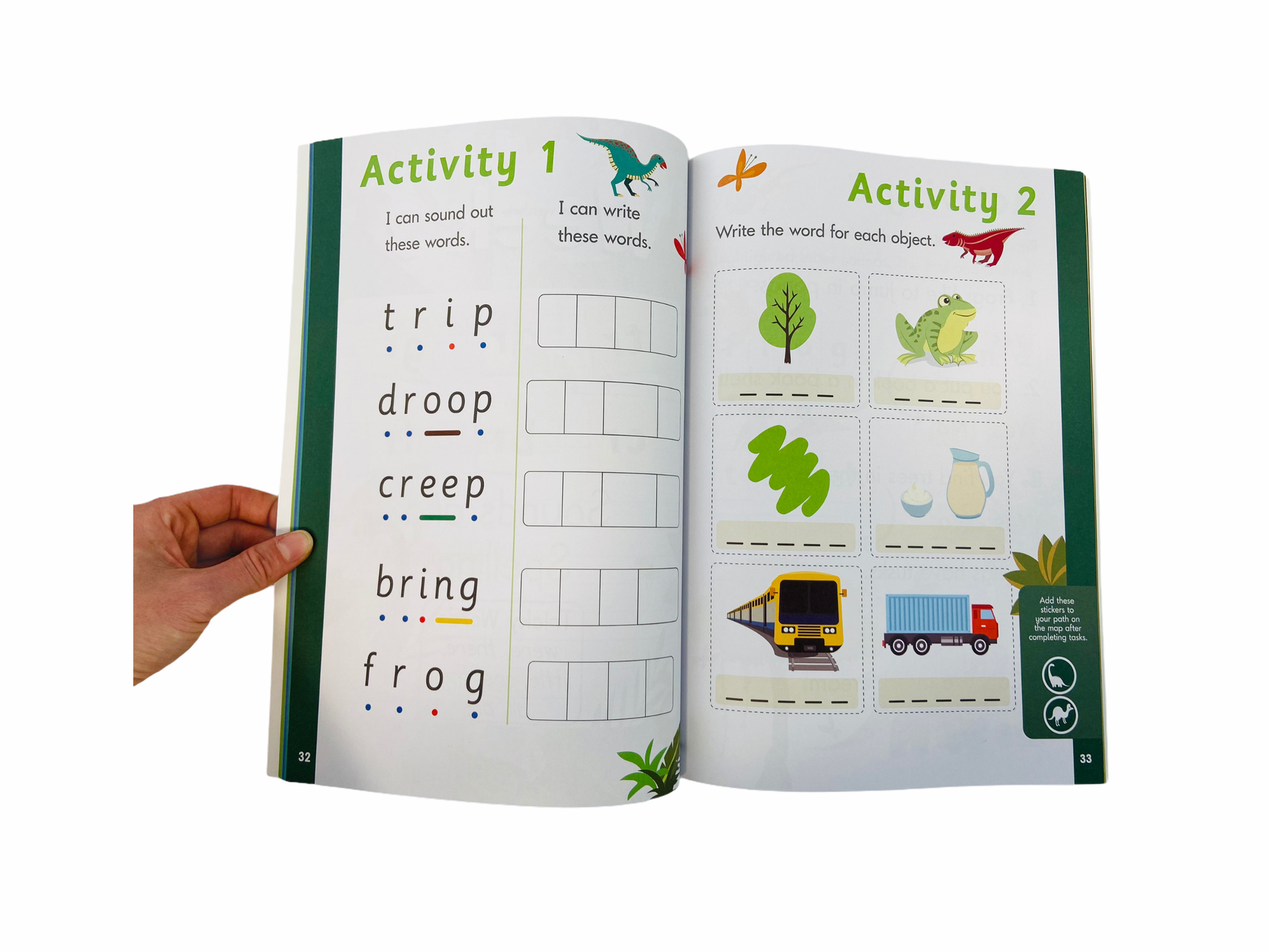 a hand turning the page from the Blends Workbook - Phase 4