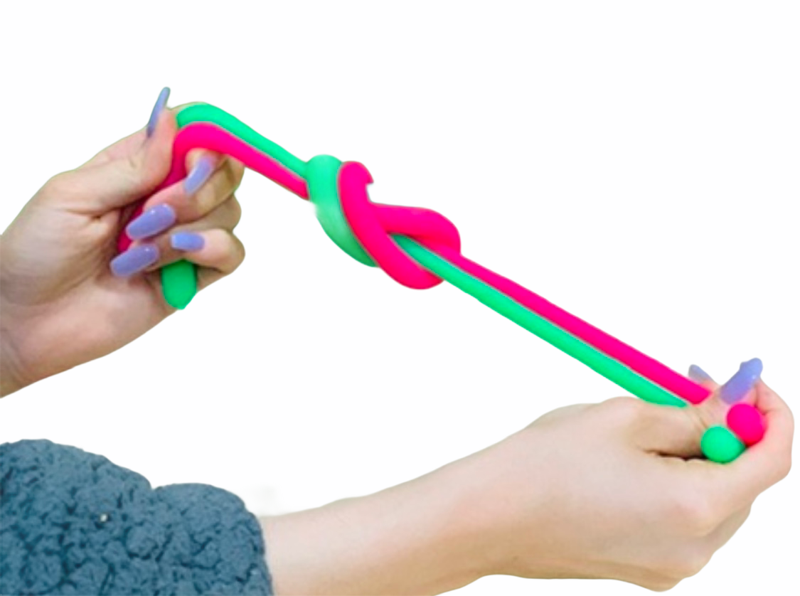 Girl stretching the Sensory Genius Stretchy Strings