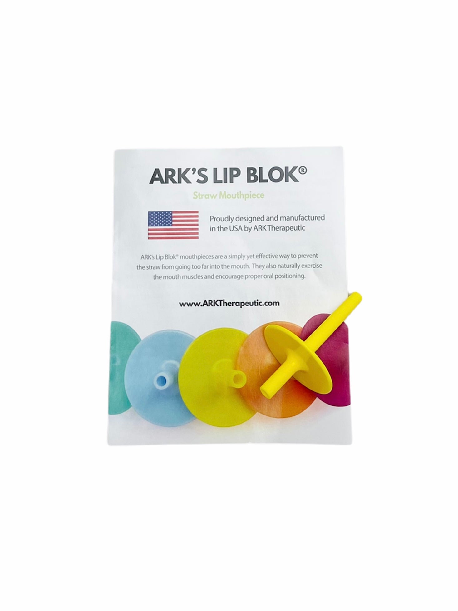 3/4" Yellow Ark Lip Blok placed on top of packaging with white background