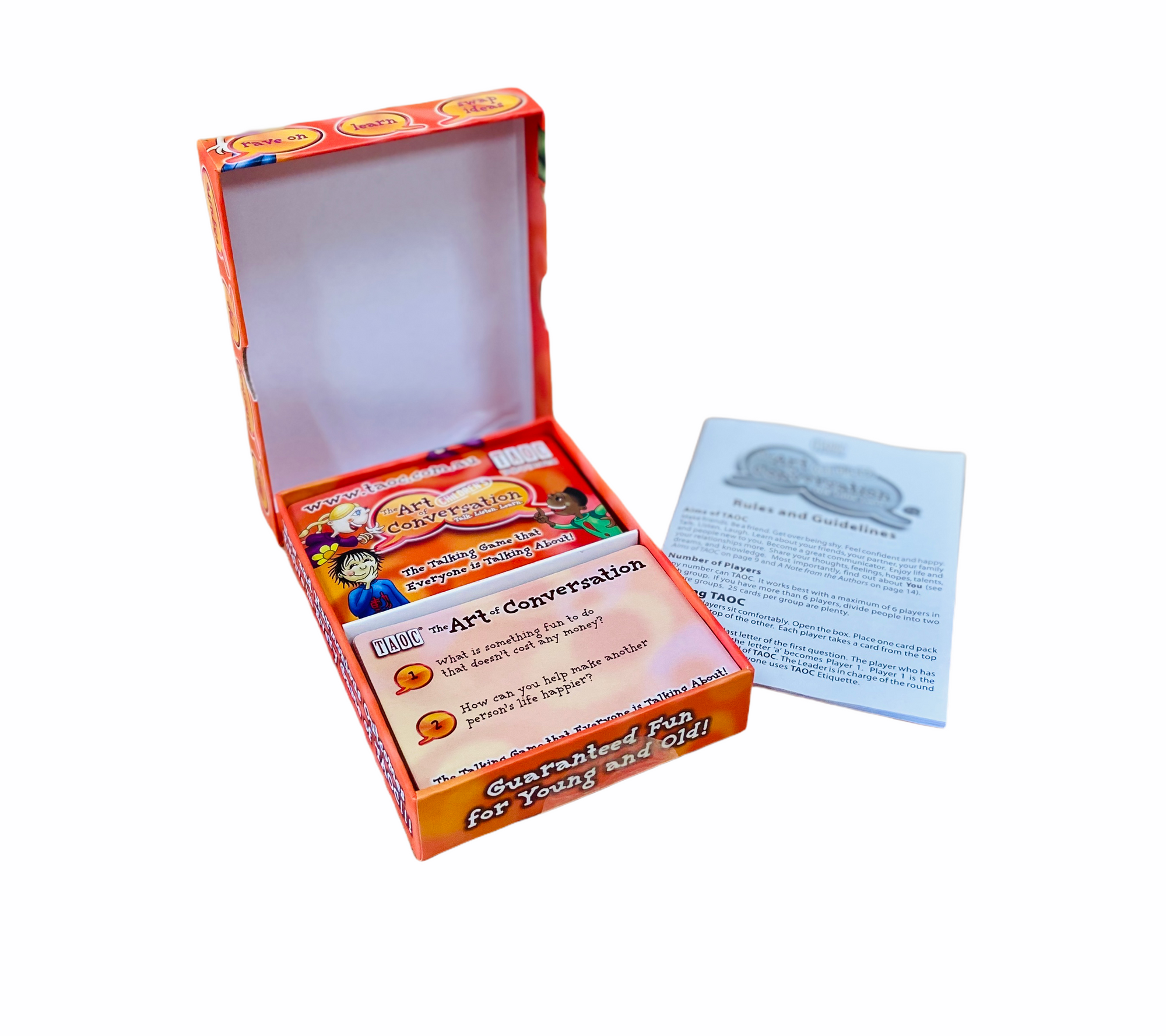 The Art Of Children&#39;s Conversation Game with box open and rules next to the box