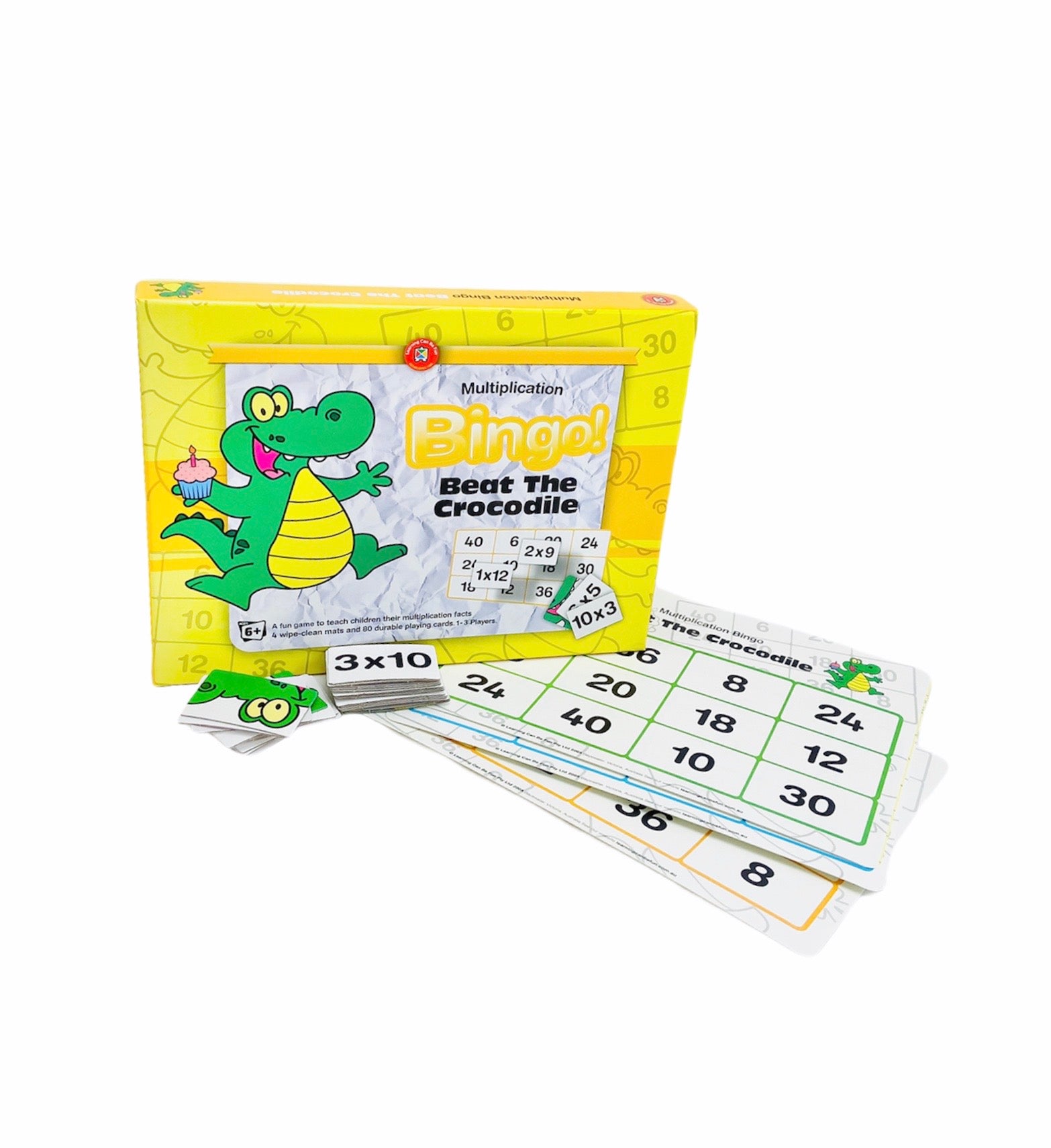 Beat the Crocodile Bingo! - Multiplication box standing behind the cards and mats from the bing game