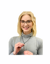 Blonde girl smiling wearing the Kaiko Caterpillar Necklace - Black on white background