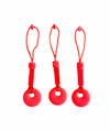 3 red Chewy Charms Shirt Saver - Circles on a white background