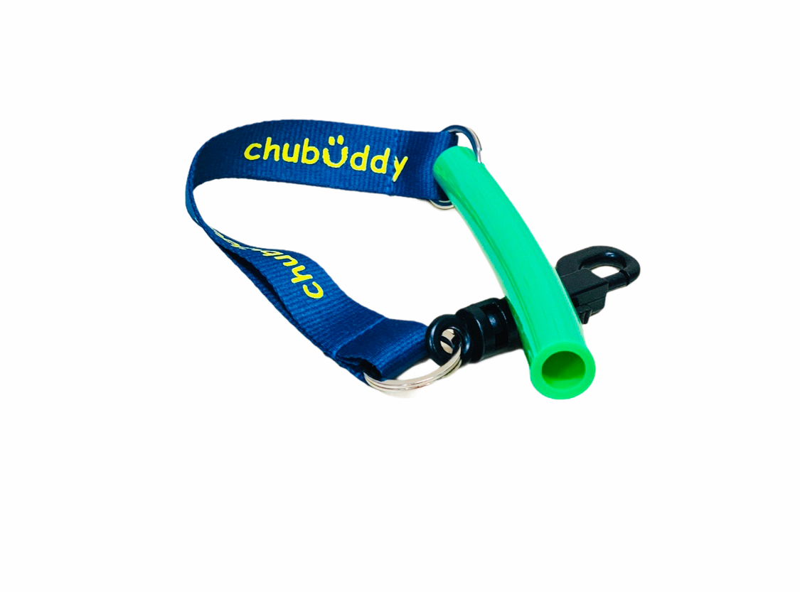 Chubuddy Strong Tube - Green with navy blue lanyard on white background