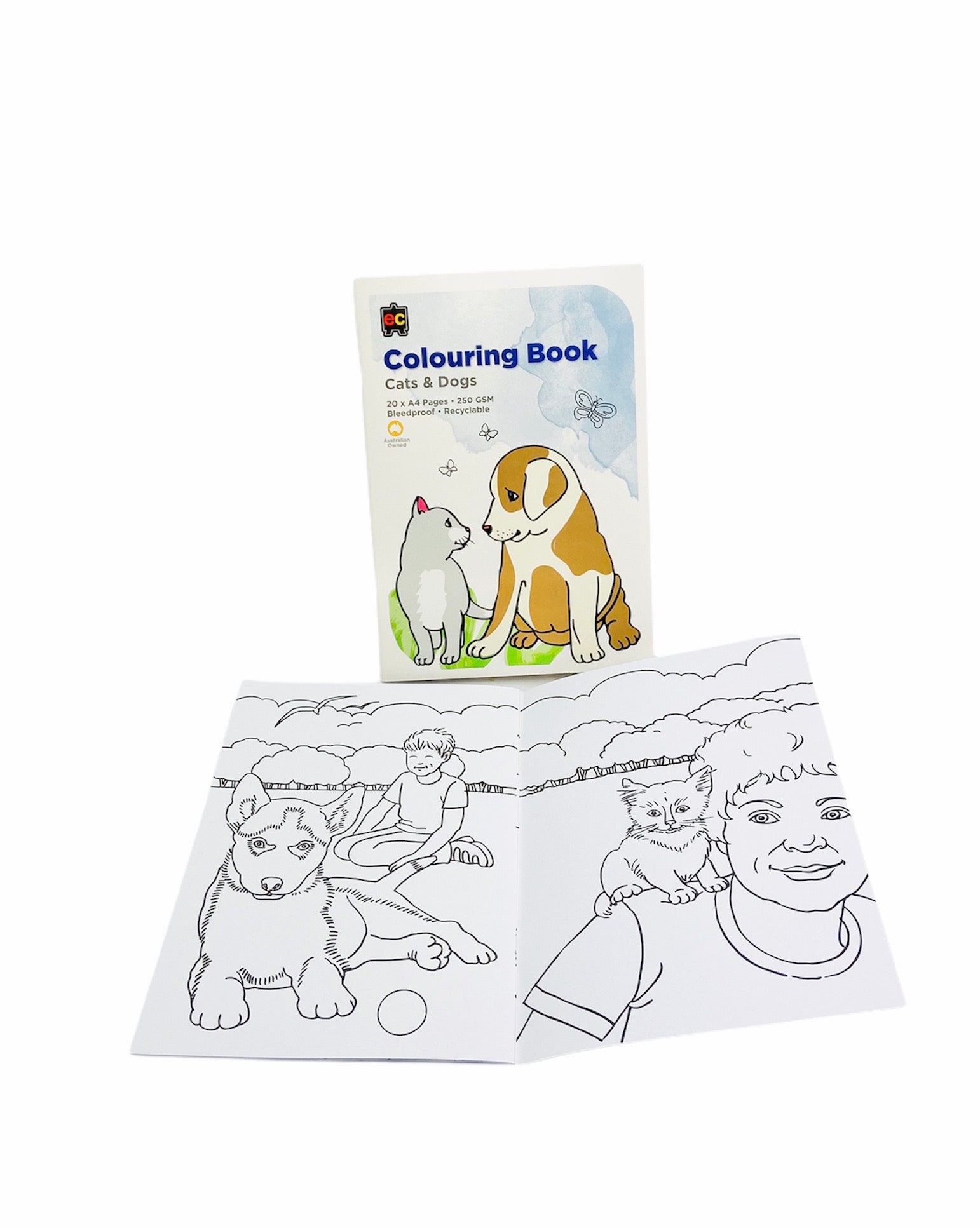 Colouring Book - Cats & Dogs with open page on a white background