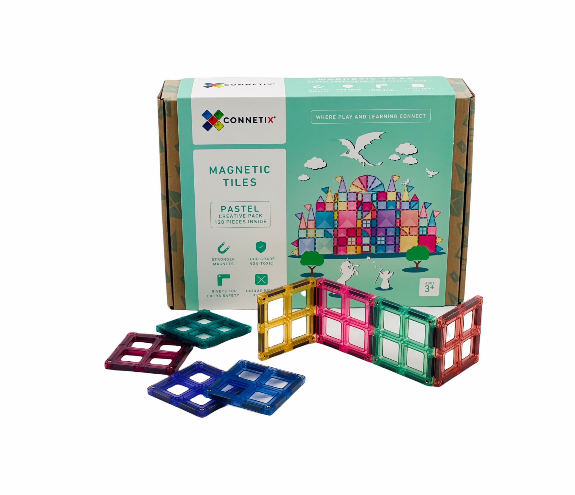 Connetix Creative Magnetic Tile Pack Pastel 120 Pieces