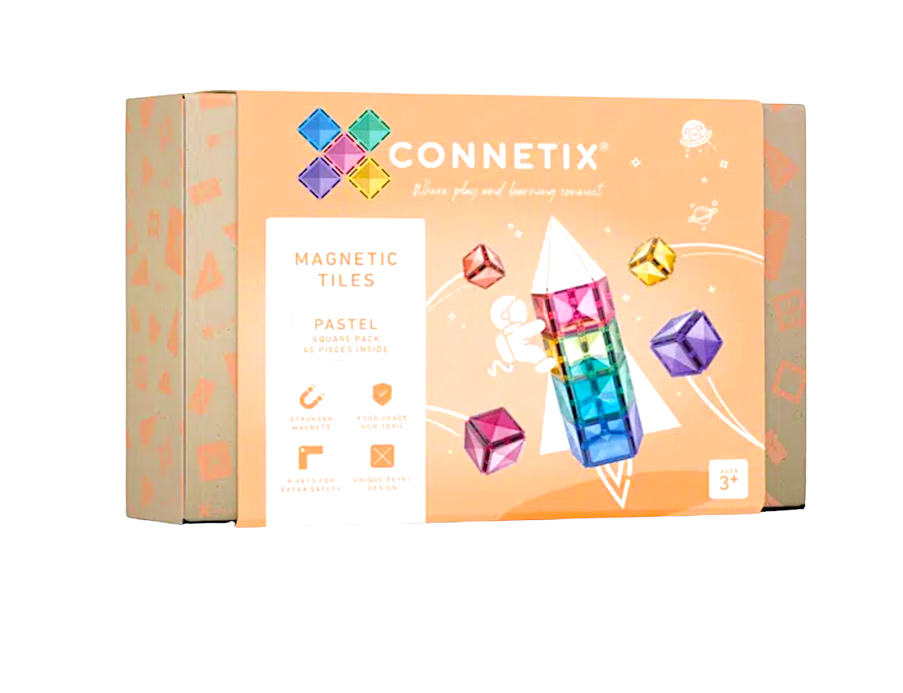 the Connetix Tiles - Square Pastel 40pc box with a white background
