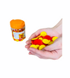 Red and Yellow Counters with hand holding a selection of pieces on white background
