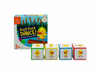 Duck Duck Dance square dice game pieces in a row displaying yellow ducks doing dance actions on white background