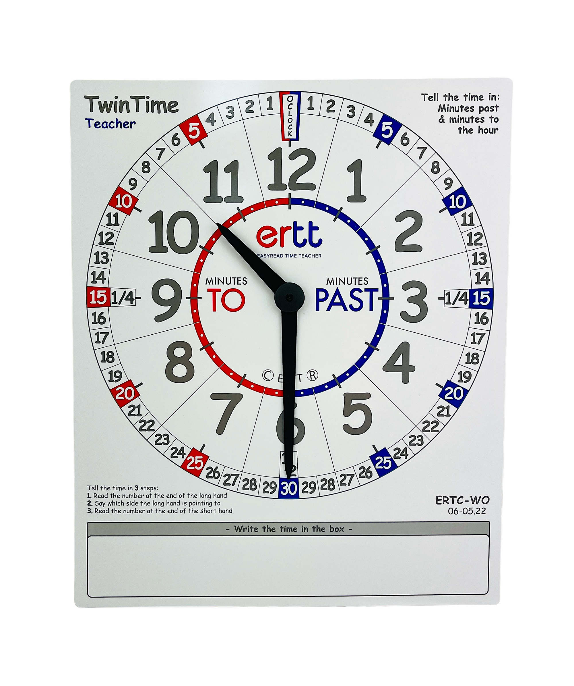 the EasyRead Twin Time Teaching Clock on a white background