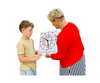 a lady teaching a boy the time with the EasyRead Twin Time Teaching Clock