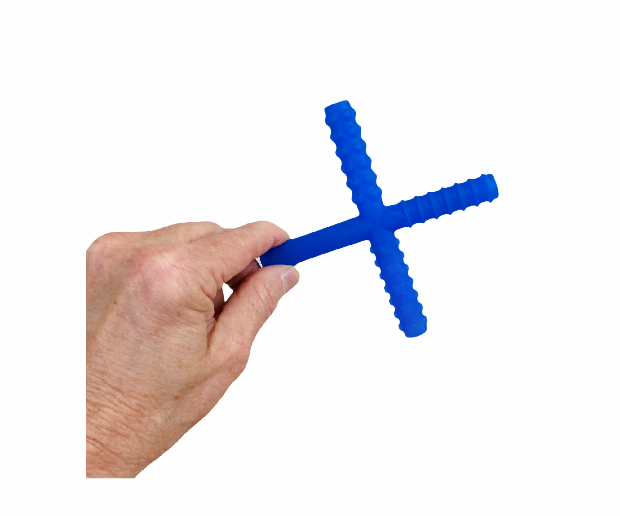 hand holding the blue Chew Stixx Plain 