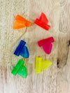 orange, red, blue, pink, green and yellow Pencil Grip Pointer Grips on wooden table