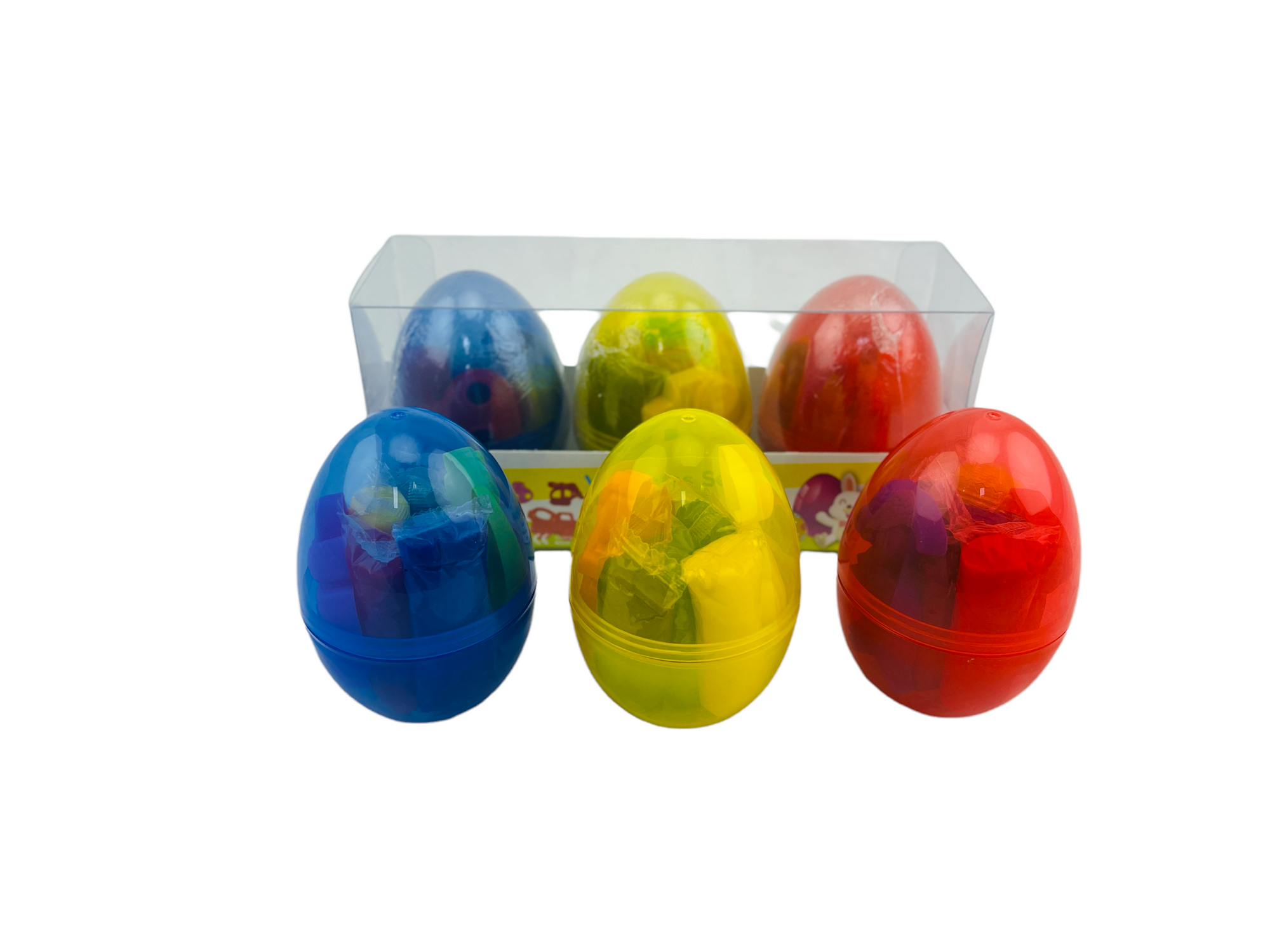 the 3 eggs from the KidArt Dough Set in front of their box