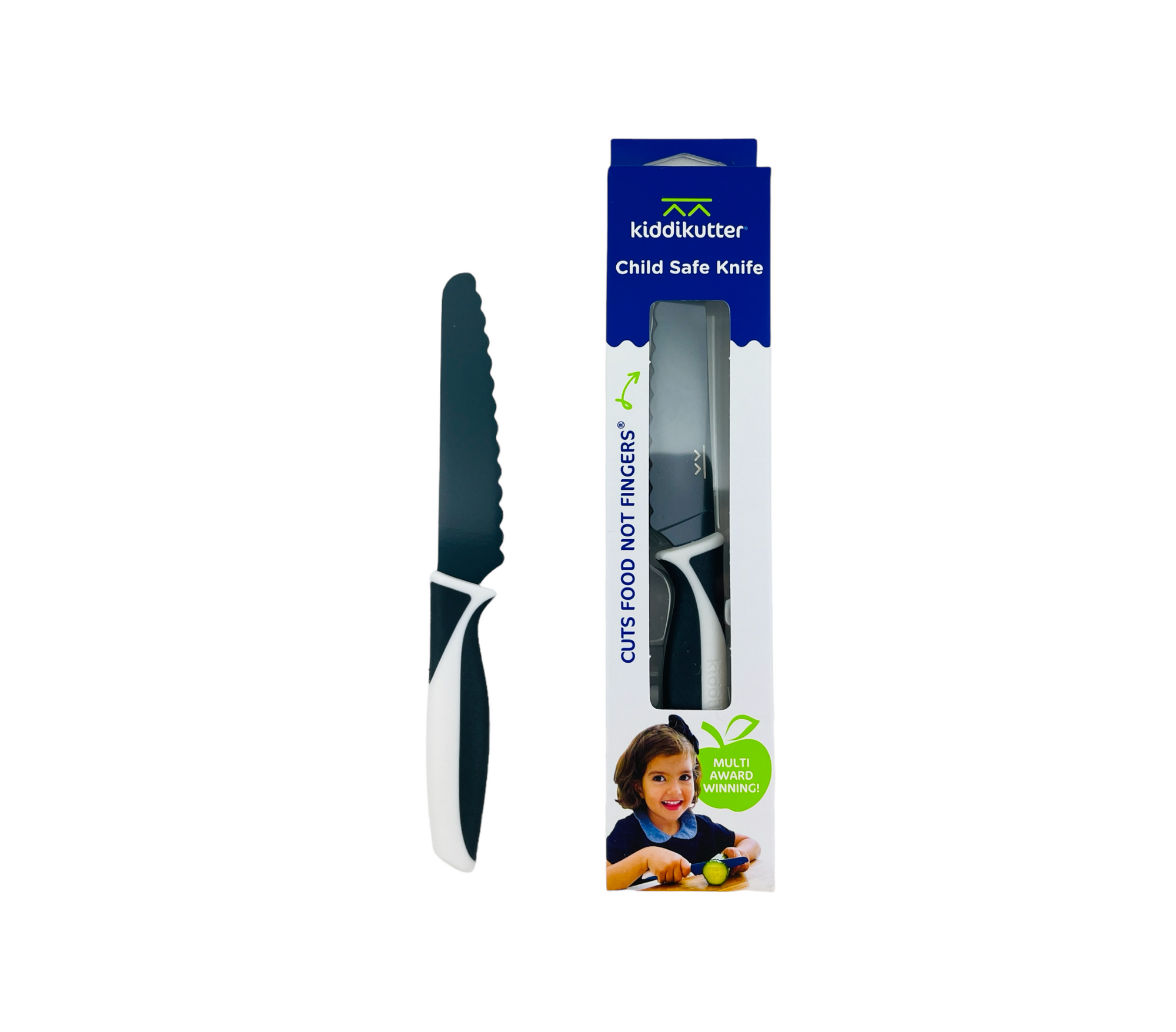 the black Kiddikutter Safety Knife on display with white background