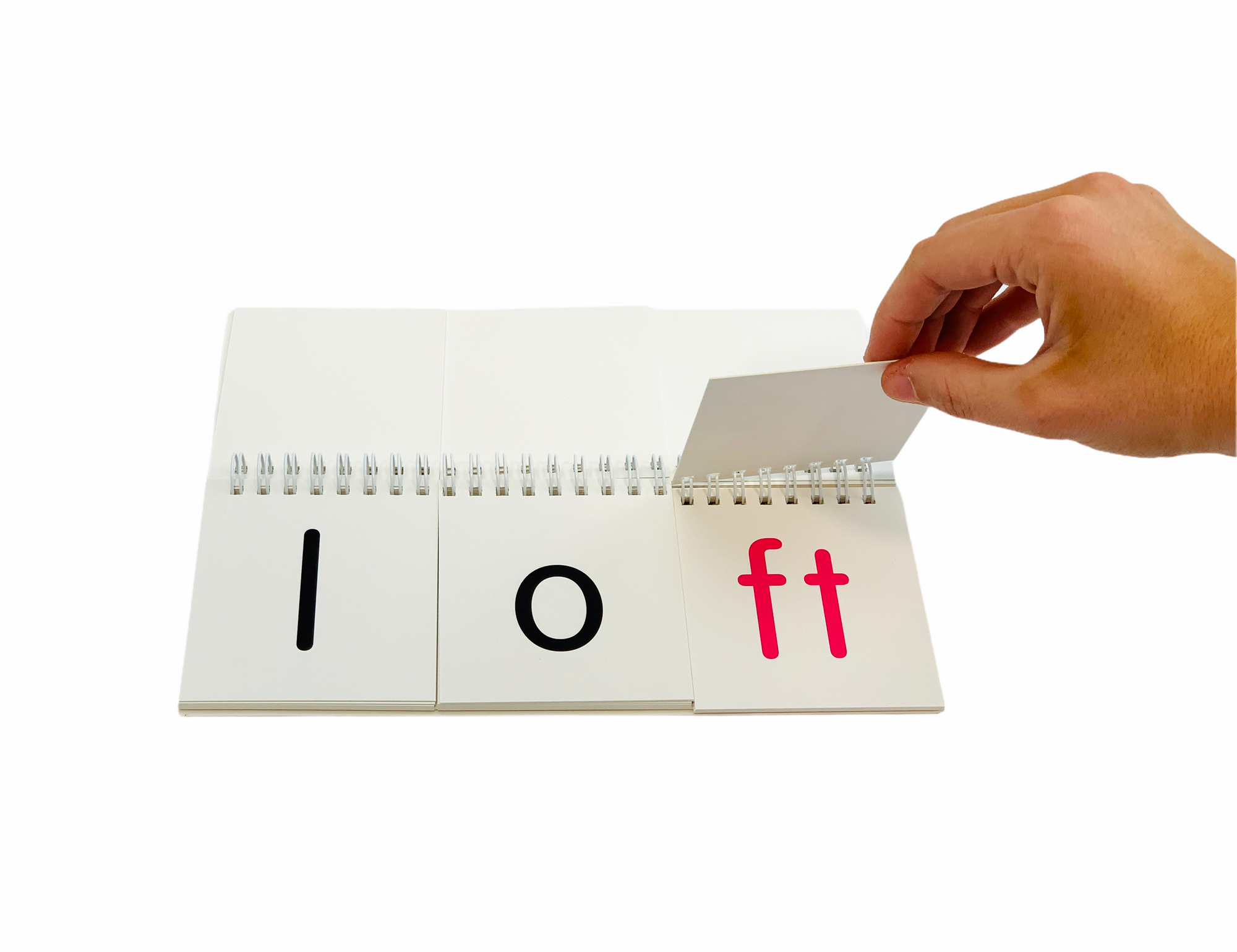 a person flipping a page from the Let's Spell! Words that End with a Blend flip book 