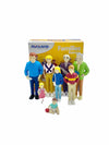 Miniland Figures - Families Caucasian/European on display with figures in front of the box