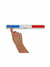 Numerule Ruler with hand pointing tp the blue end of the ruler on a white background