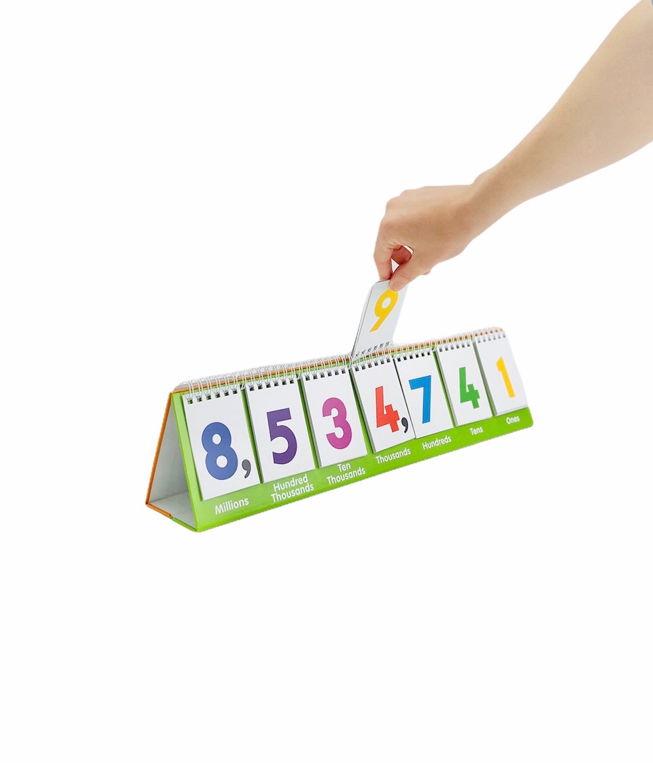 a person flipping a page from the Ones to Millions Flips chart