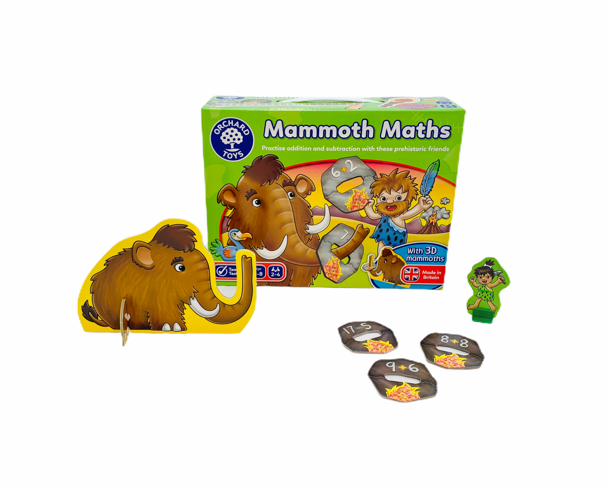 Orchard Mammoth Maths game with pieces in front of box