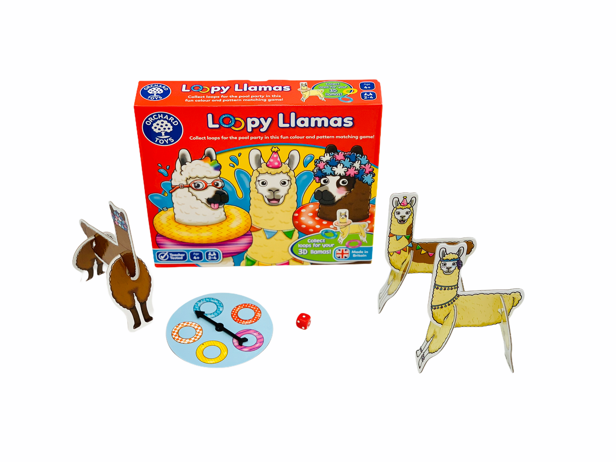 Orchard Loopy Llamas Game on display with pieces in front of box