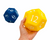 Jumbo PVC Foam Dice 1-12 with hand holding yellow dice on white background