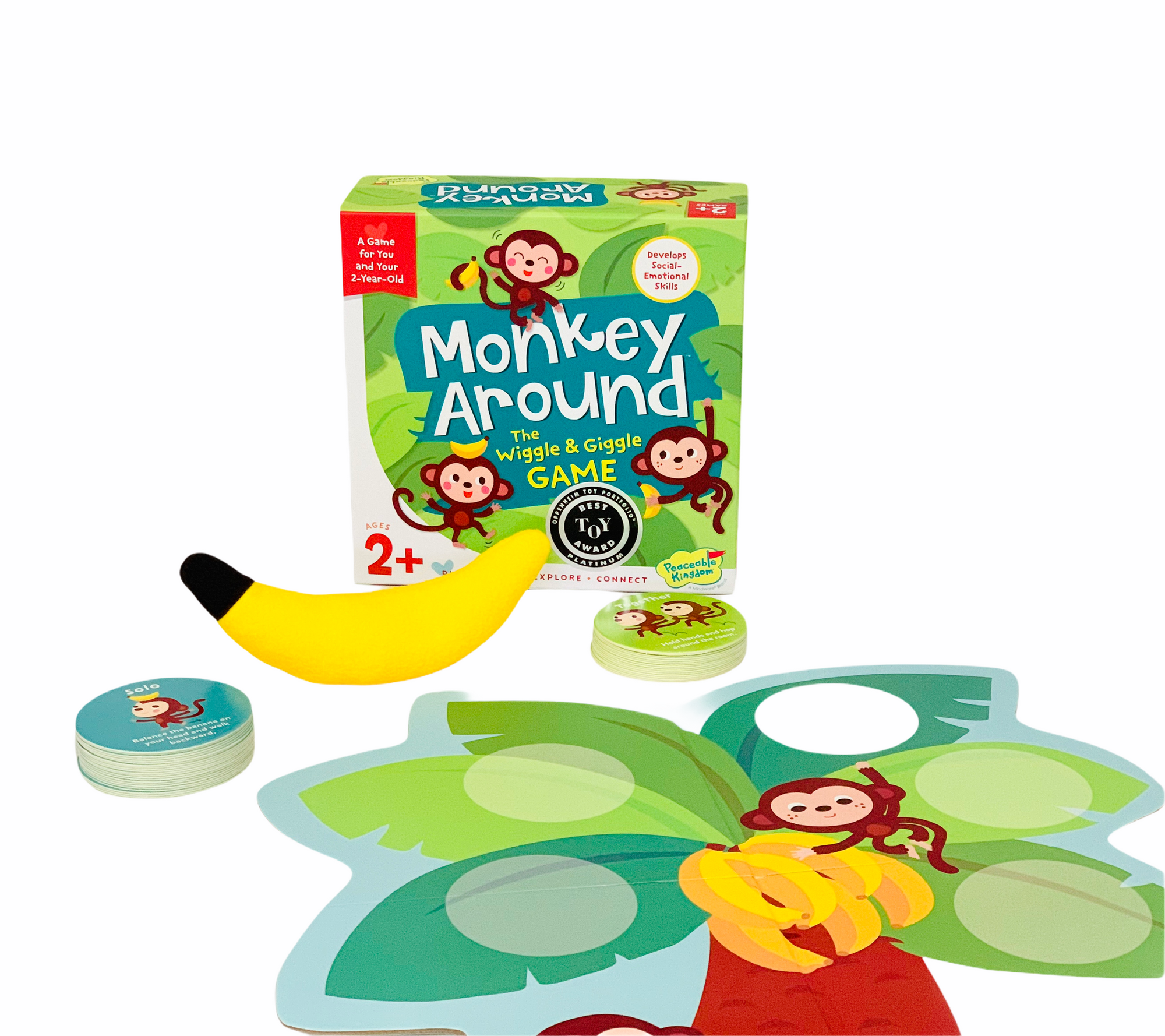 Peaceable Kingdom Monkey Around box with pieces in front