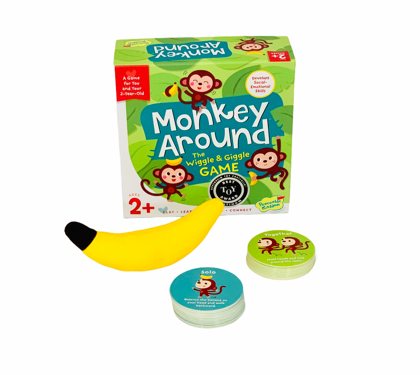 Peaceable Kingdom Monkey Around box with pieces in front