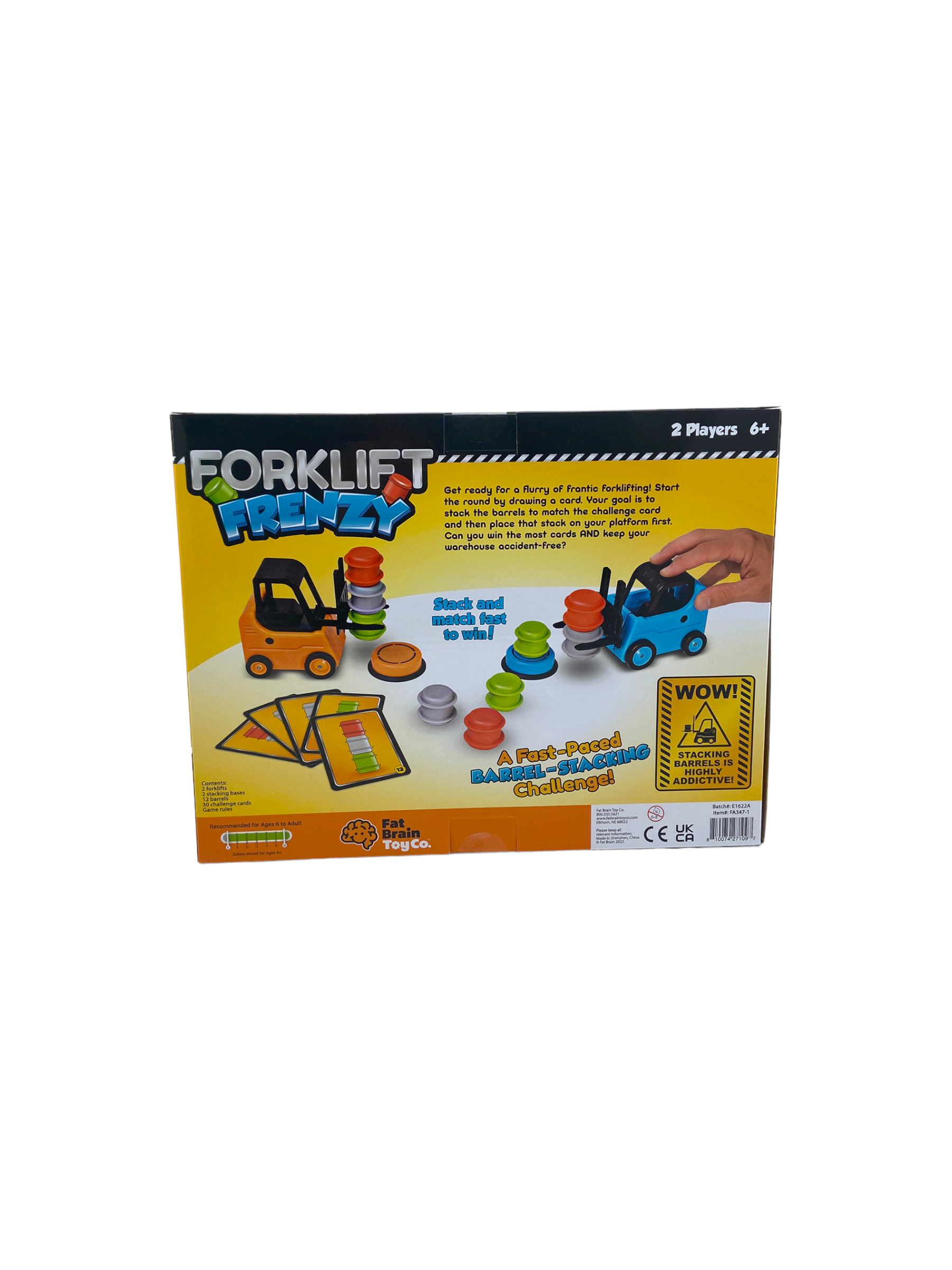 A fun new game arrived! FORKLIFT FRENZY! Get ready for a flurry of frantic  forklifting! Start the round by drawing a card. Your goal is to stack  the