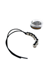 Kaiko Handheld Silkworm Fidget - Black placed in front of packaging box with black cord on white background