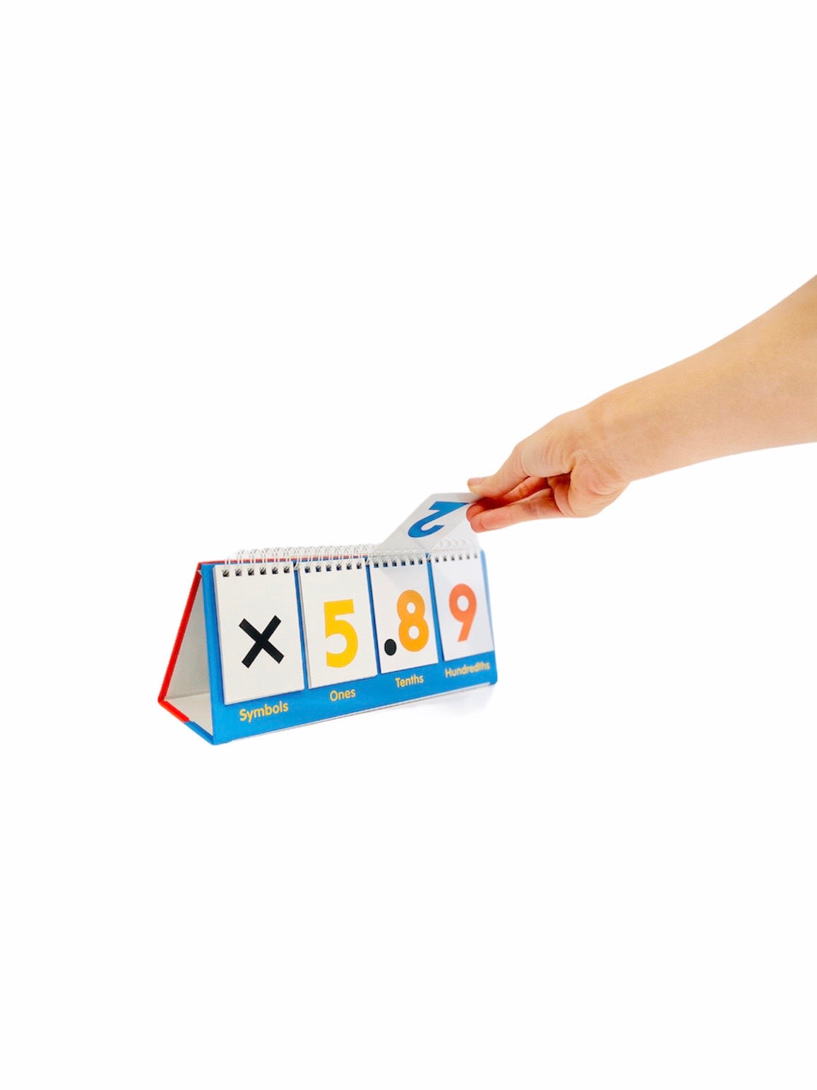 a hand flipping one of the sets from the Place Value Flips Chart