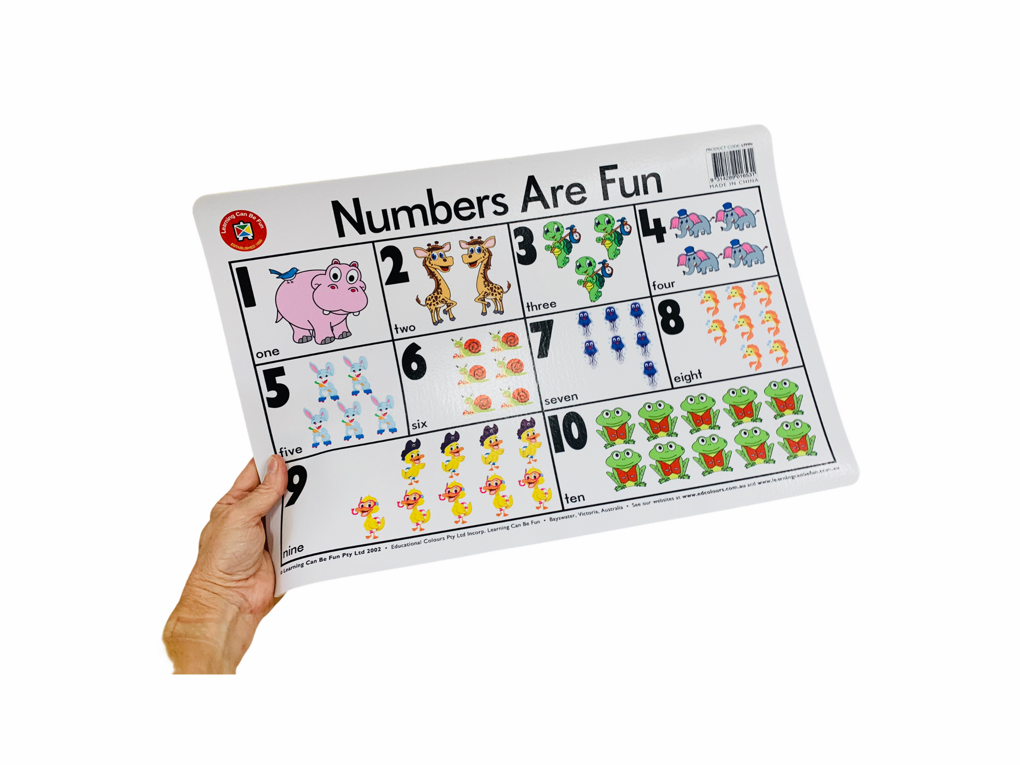 hand holding the LCBF Numerals 1 to 10 Placemat