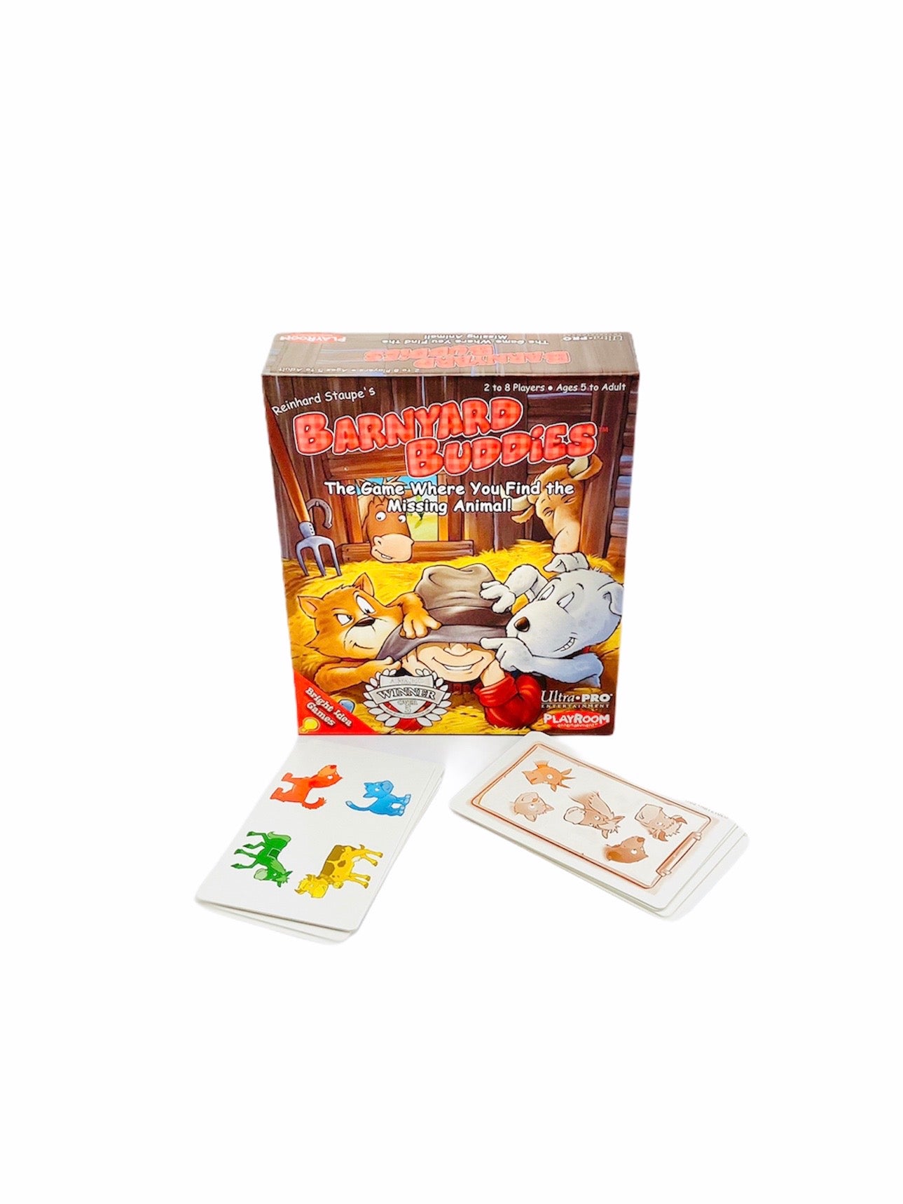Playroom Barnyard Buddies with game cards and pieces laid in front of packaging box