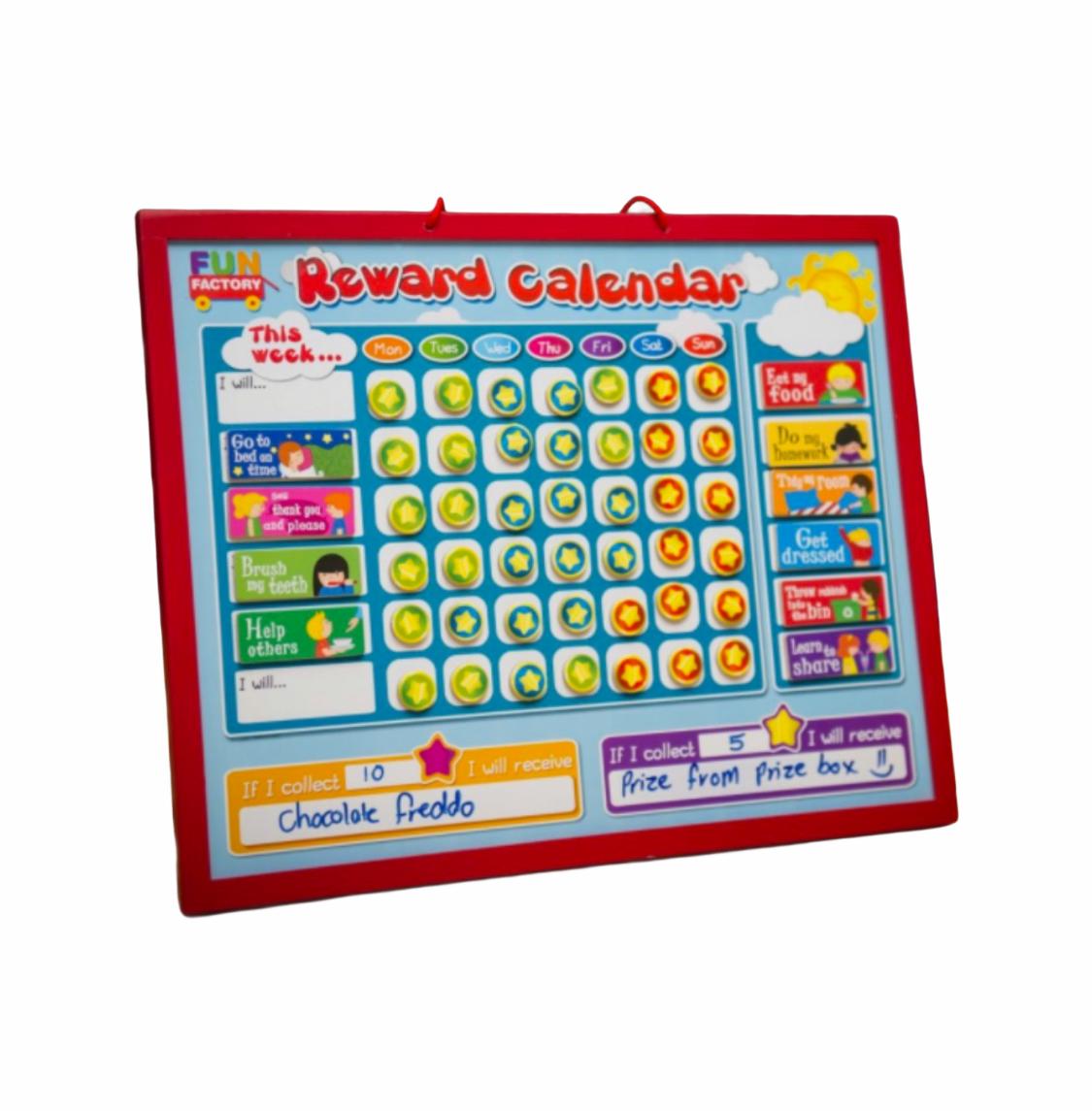 Brightly coloured Fun Factory Rewards Chart on white background