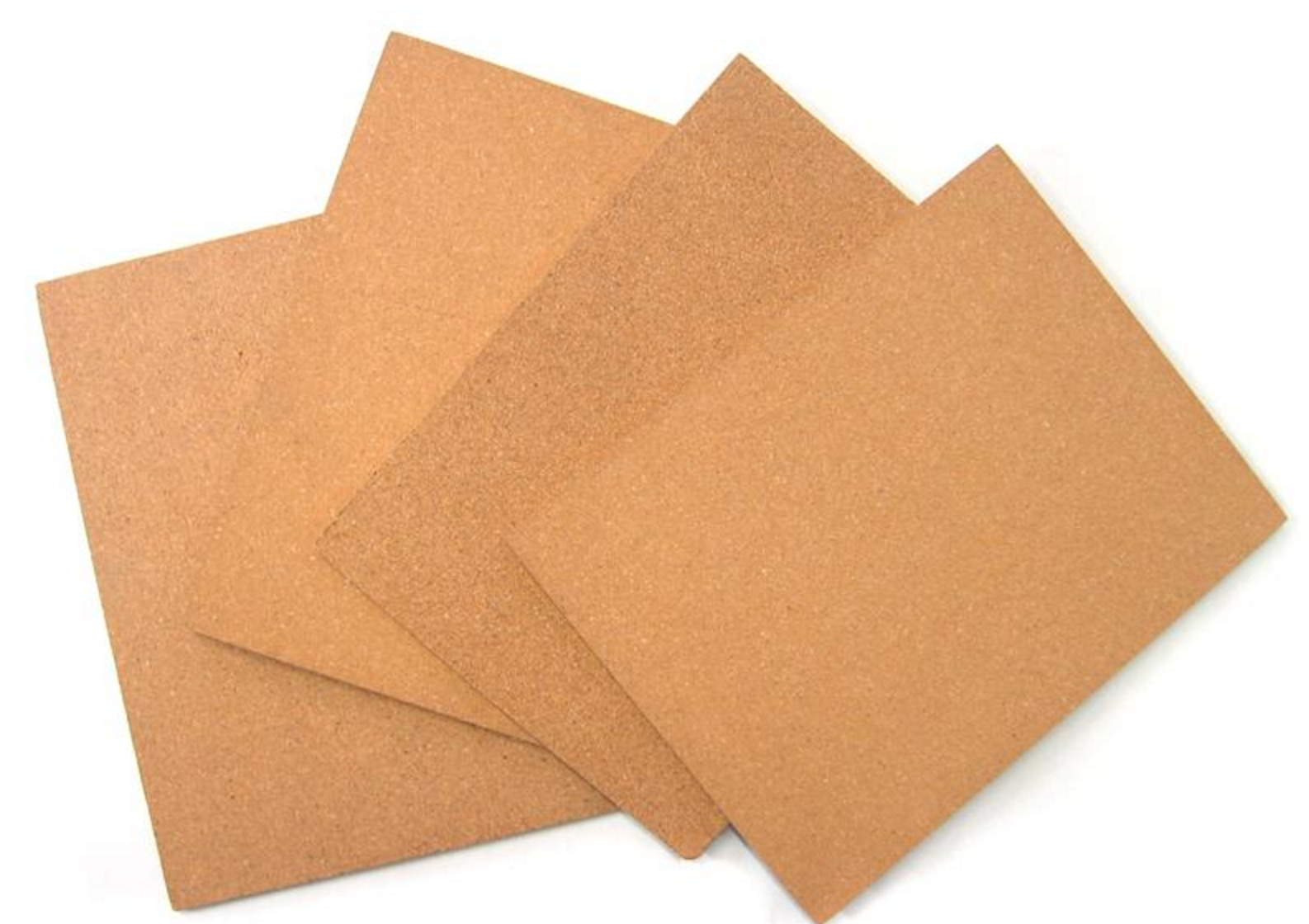 Set of 4 cork Fun Factory Tap Tap Boards laid out in a fan on white background