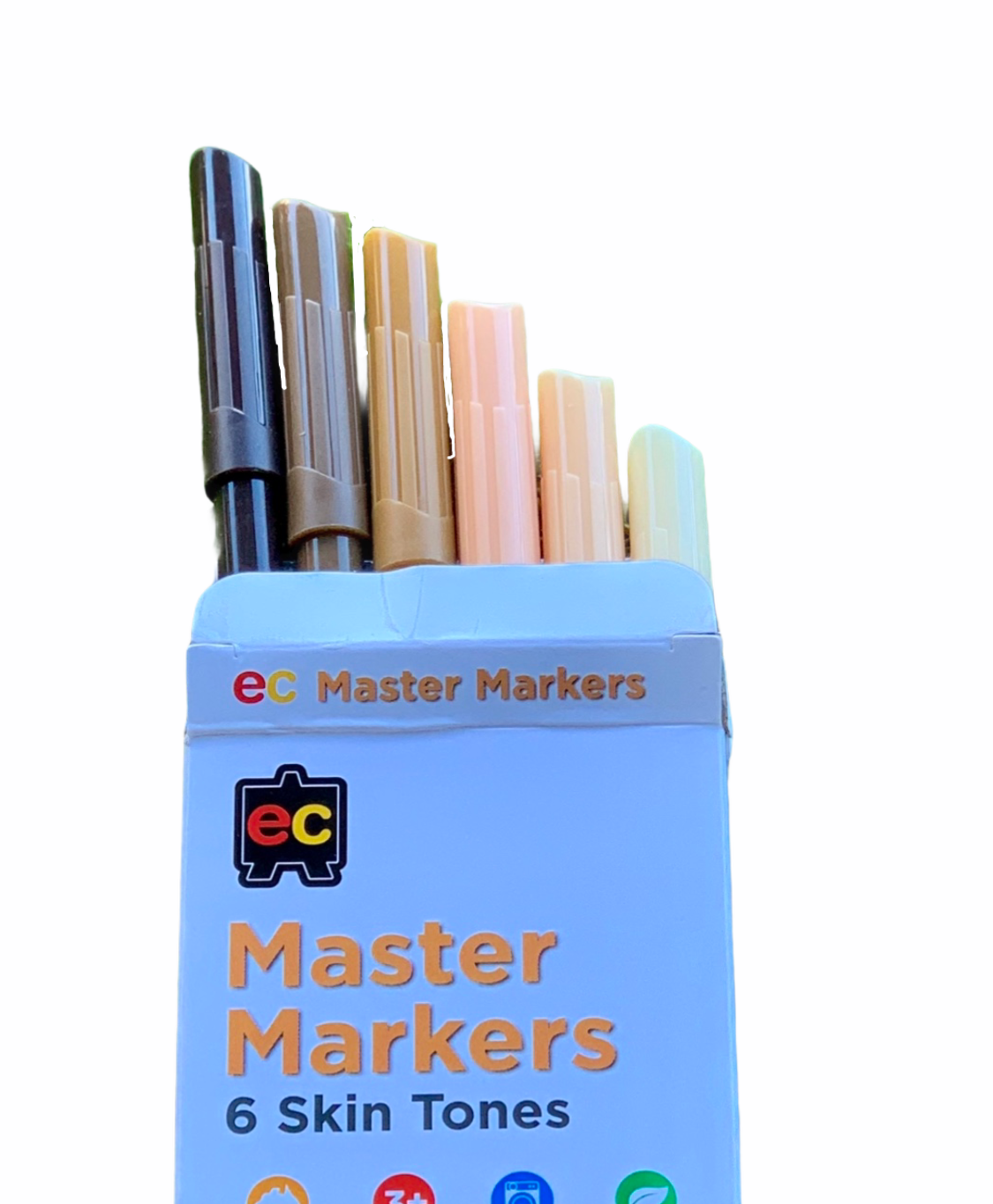 EC Skin Tone Master Markers poking out of packaging box on white background