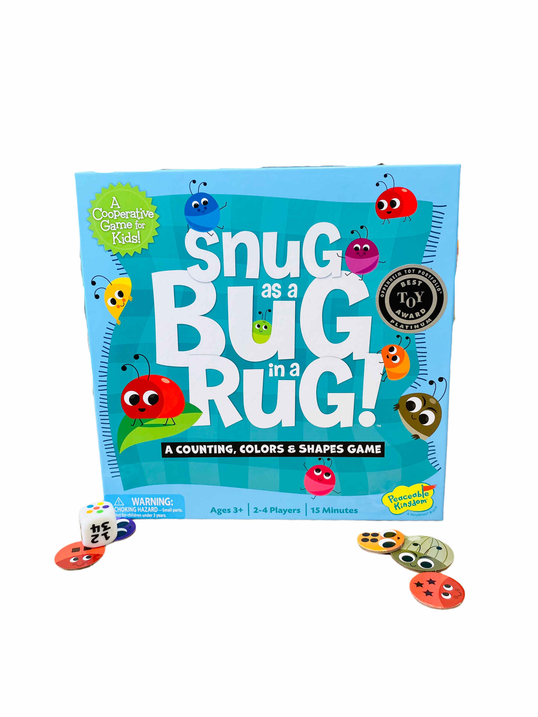 Snug as a Bug Game with counters and dice in front