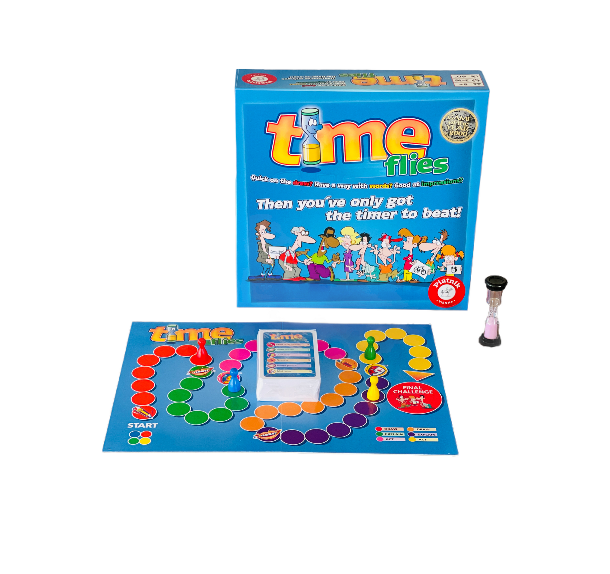 Time Flies Game blue game board laid out in front of blue packaging box on white background