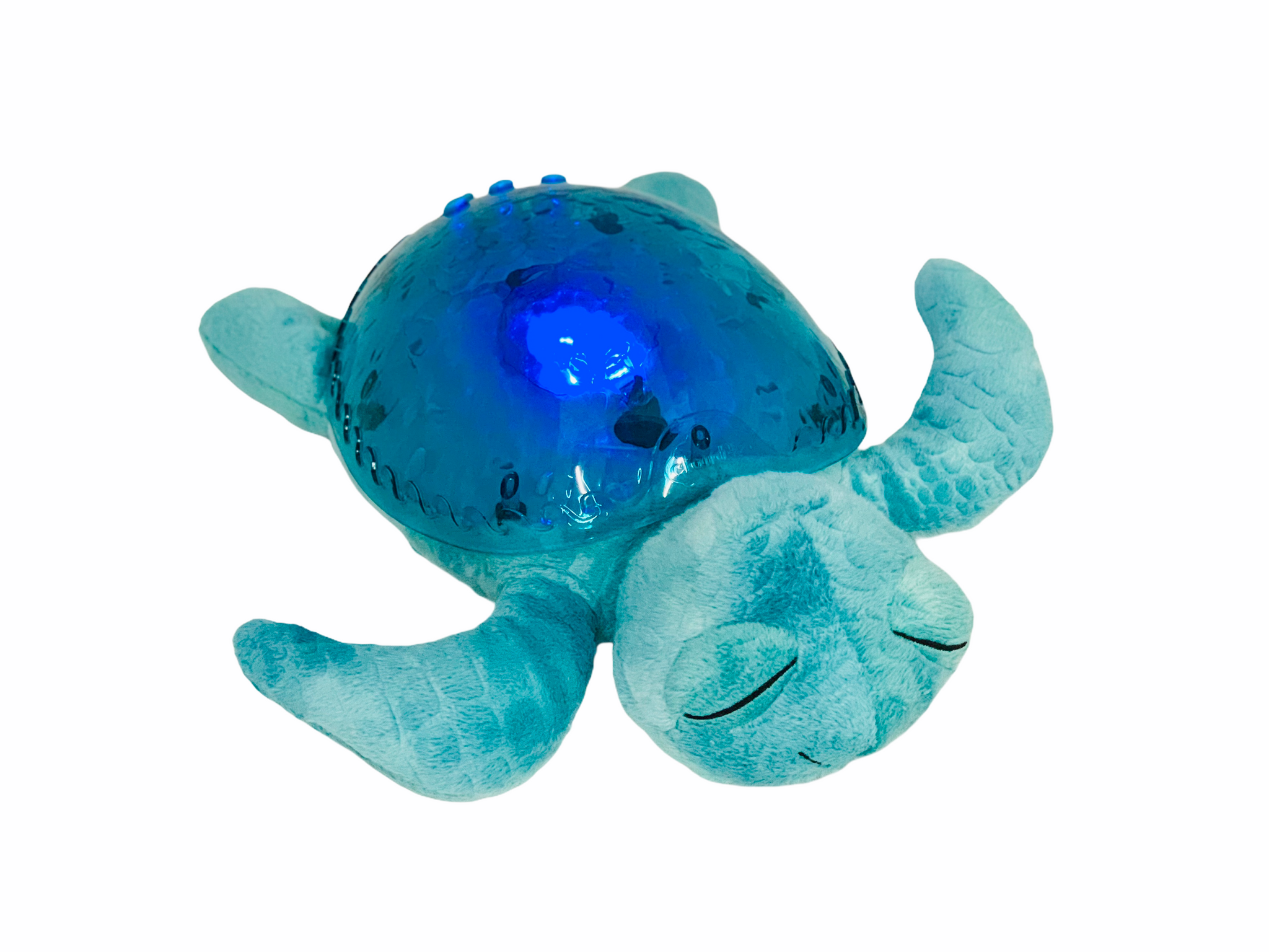 Cloud B Tranquil Turtle in blue with shell lit up on white background