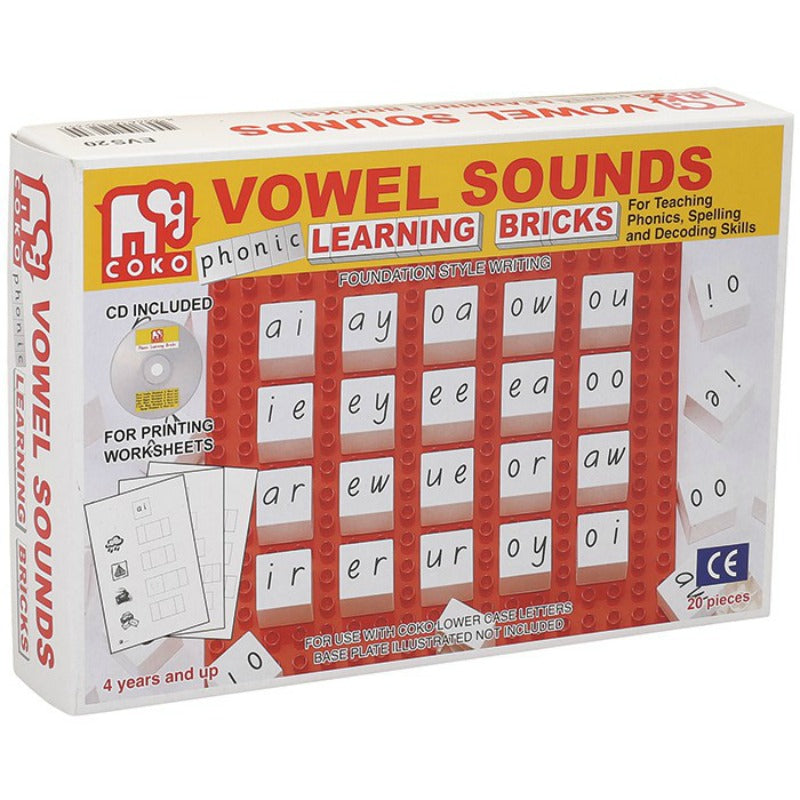 Coko Bricks Lower Vowel Sounds packaging box on white background