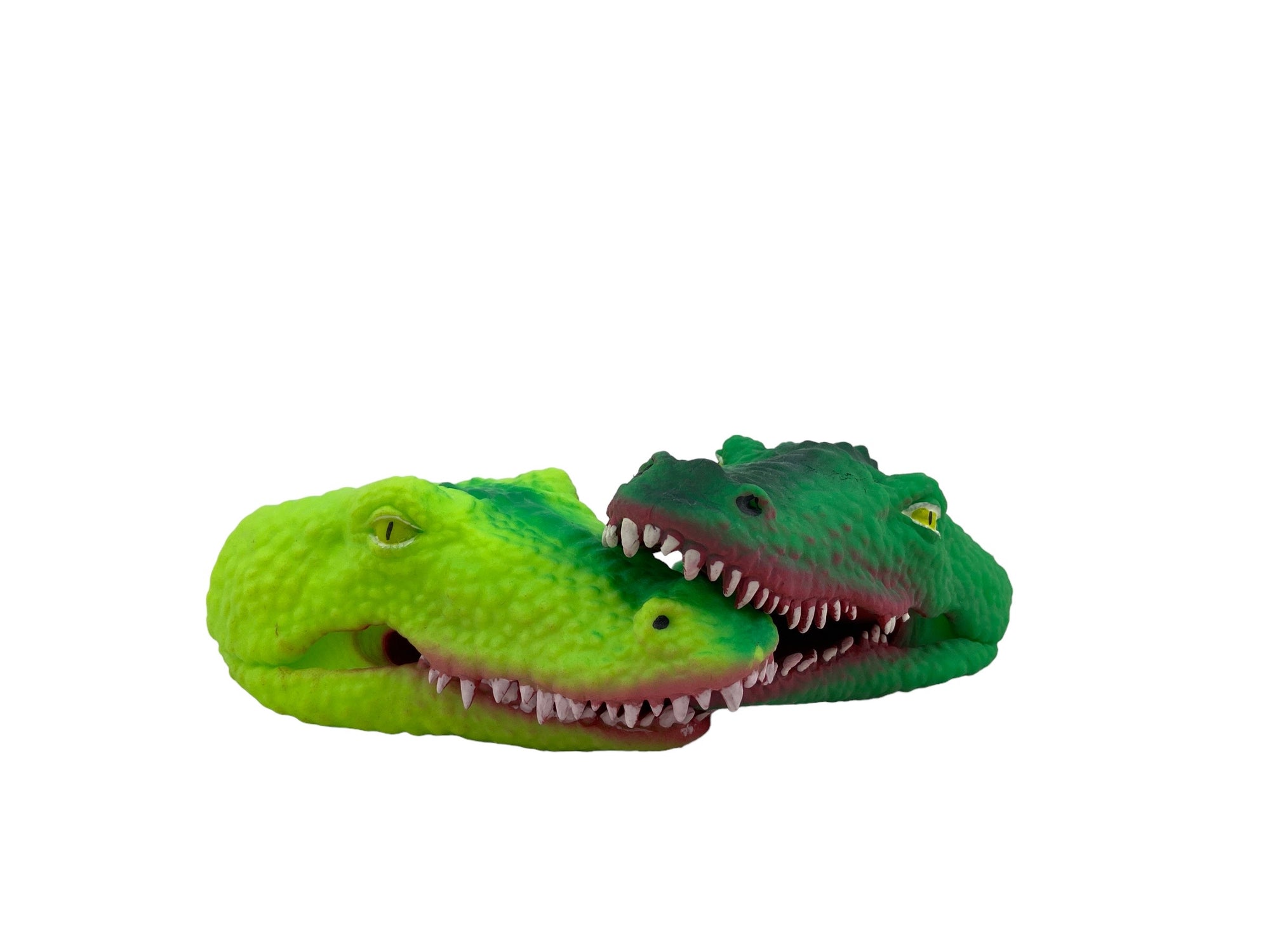 two Alive Hand Puppet - Crocodiles sitting next to each other on a white background