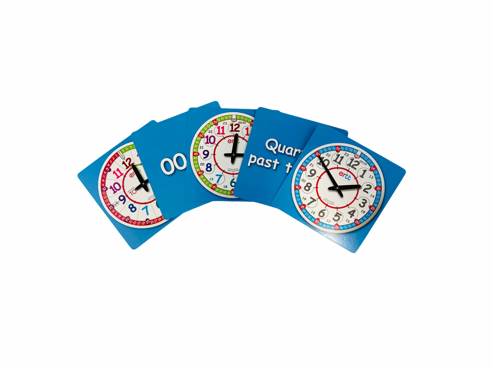 the blue cards from the ERTT Tell The Time Cards - Level 2 set